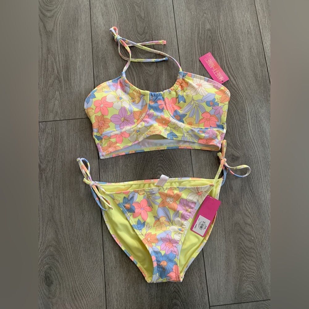 Ninety nine Juniors print high neck swim to and side tie hipster swim bottom